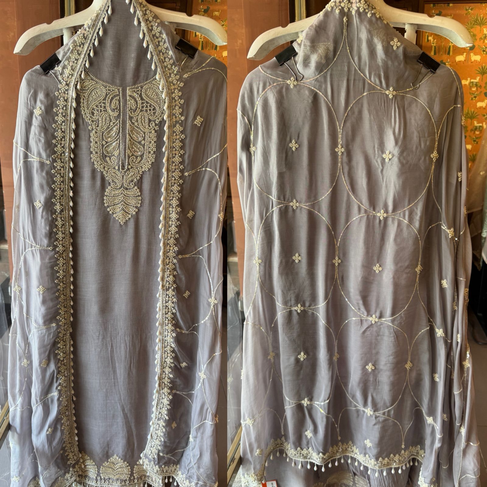 Bead Embroidered Suit Set with Dupatta and bottoms