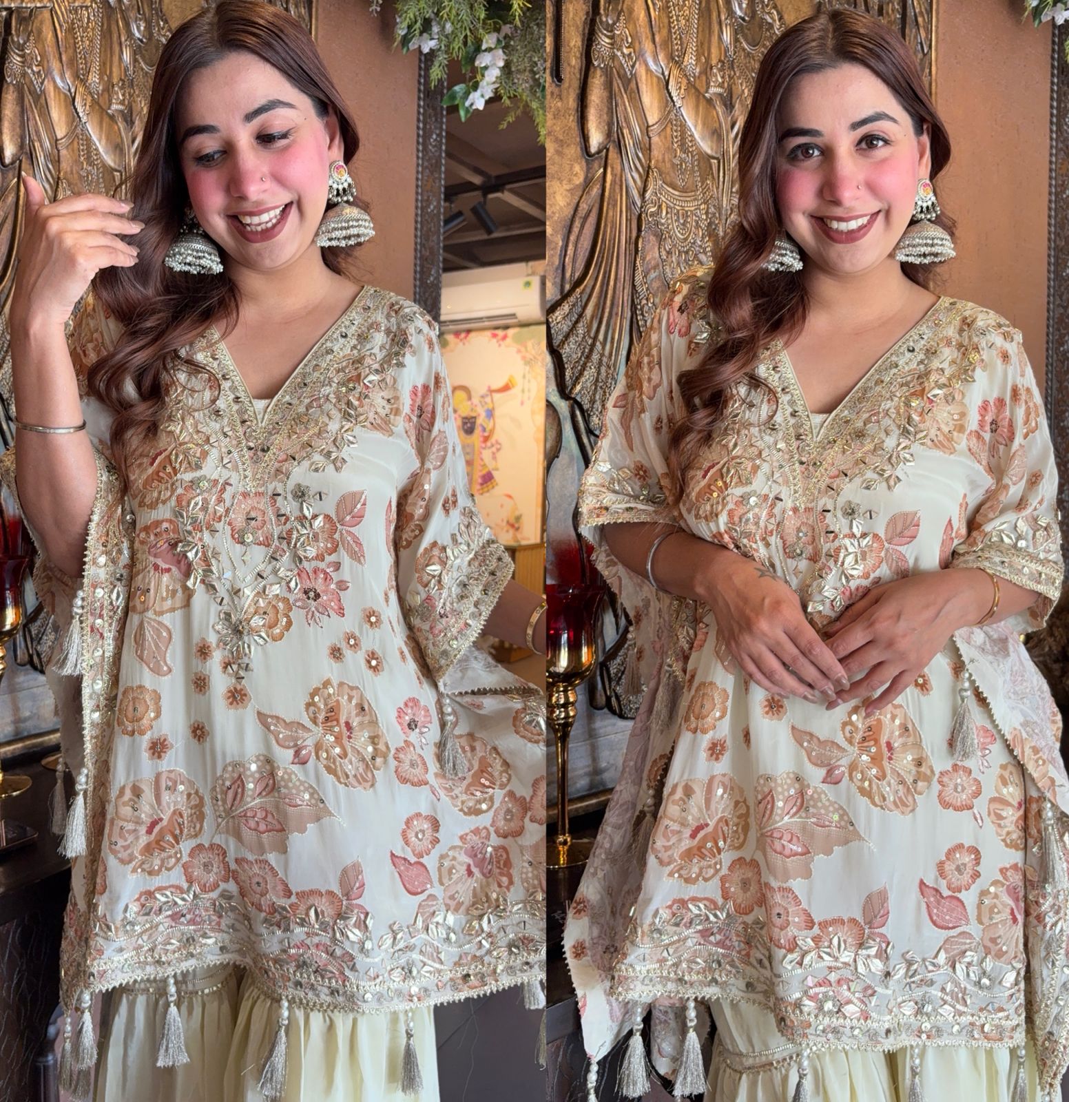 Pure crepe stitched kaaftan set