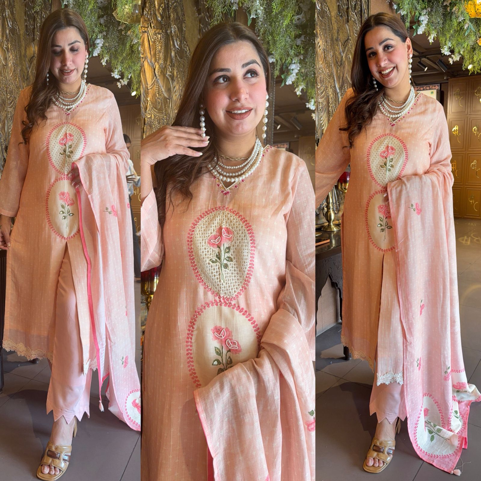 PINKY PEACH LACE DETAIL SUIT SET