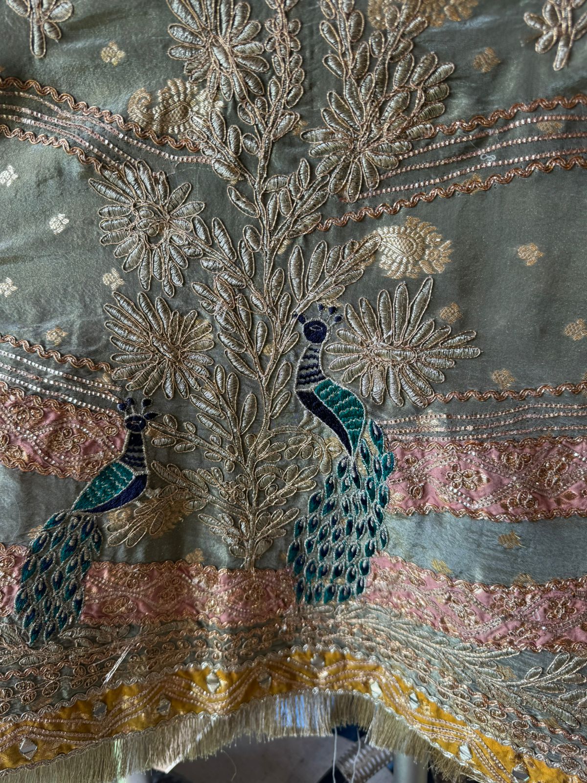 Pure shimmer tissue Shirt with complete zari work done with gotta Patti highlighting