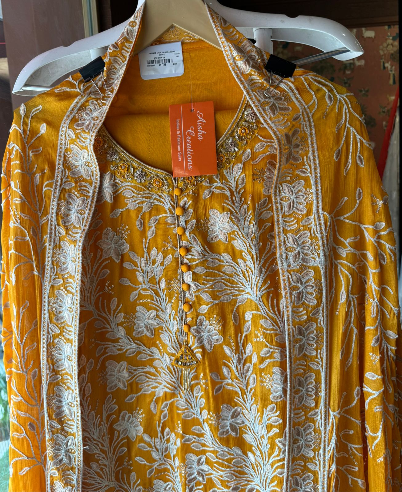 Pure chinon heavily embroidered collection , Unstitched kurta with ari work done