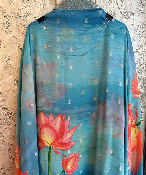 Pure silk unstitched shirt with beautiful designer pattern plus embroidery